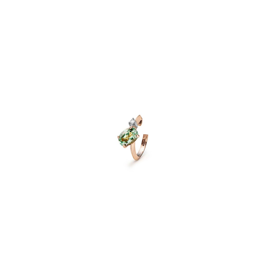 Orecchini BALANCE | Ear Cuff 'Balance' Oro Rosa Con Tormalina Verde Chiaro